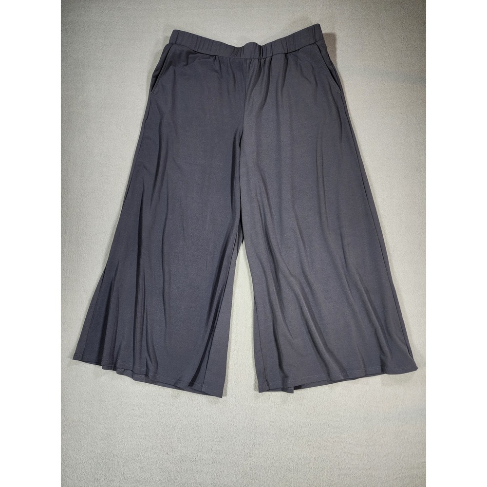 Susan Graver Every Day Liquid Knit Wide Leg Cropped Gaucho Pant Medium Gray Chic